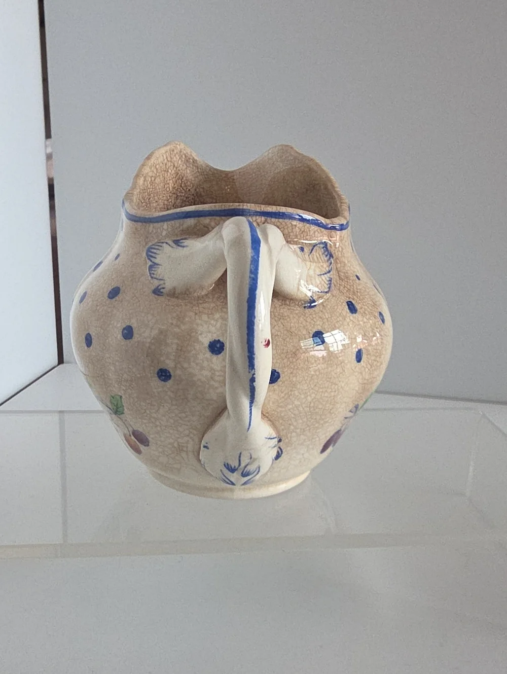 Vintage 1950's Copeland Spode Pitcher Polka Dot Pattern Blue Creamer England